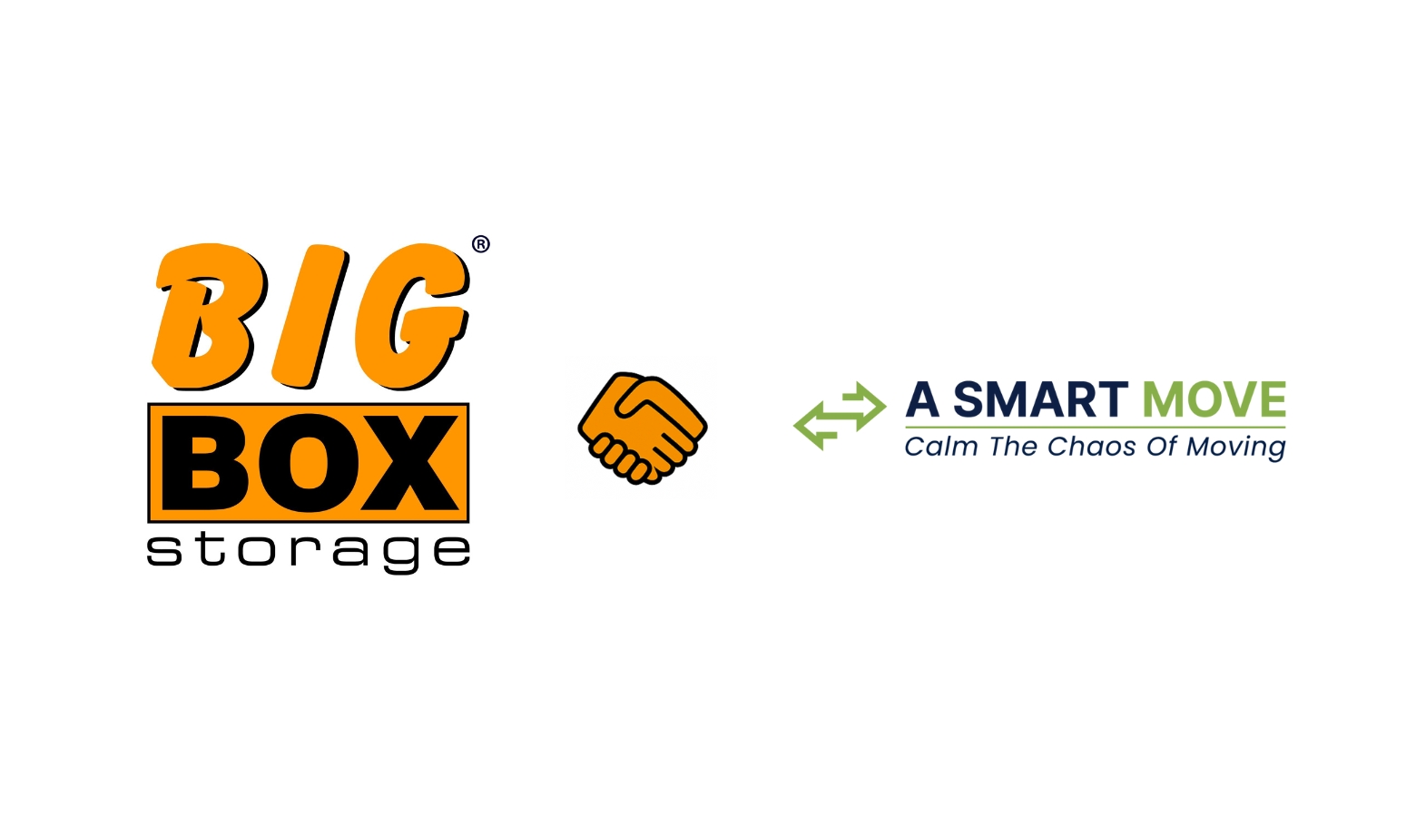 Big Box Storage and A Smart Move logos with handshake icon, representing a new San Diego moving and packing partnership.